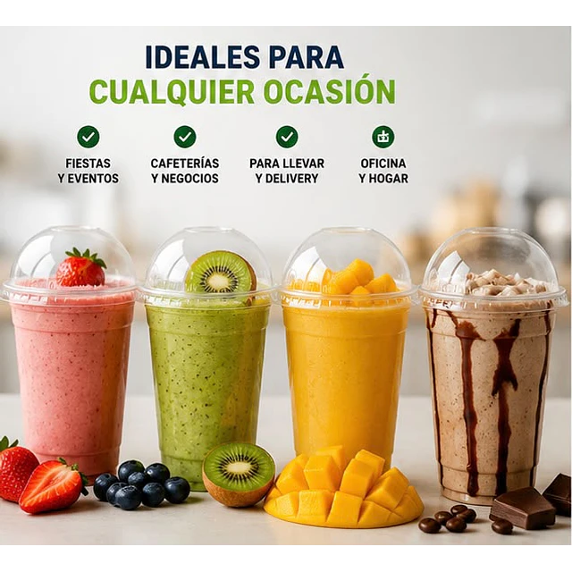 Vasos Plásticos PET Con Tapa Tipo Domo 12Oz