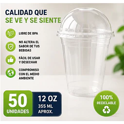 Vasos Plásticos PET Con Tapa Tipo Domo 12Oz