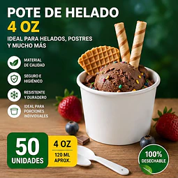 Pote De Helado Blanco Pack De 50unidades 4Oz