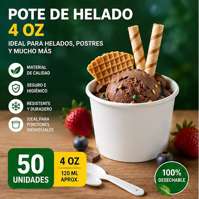 Pote De Helado Blanco Pack De 50unidades 4Oz