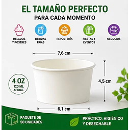 Pote De Helado Blanco Pack De 50unidades 4Oz