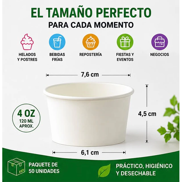 Pote De Helado Blanco Pack De 50unidades 4Oz