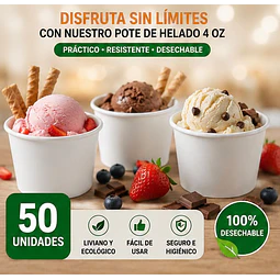 Pote De Helado Blanco Pack De 50unidades 4Oz
