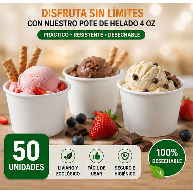 Pote De Helado Blanco Pack De 50unidades 4Oz