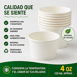 Pote De Helado Blanco Pack De 50unidades 4Oz