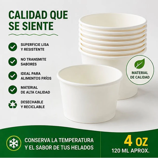 Pote De Helado Blanco Pack De 50unidades 4Oz