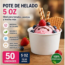 Pote De Helado Blanco Pack De 50unidades 5Oz