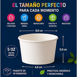 Pote De Helado Blanco Pack De 50unidades 5Oz