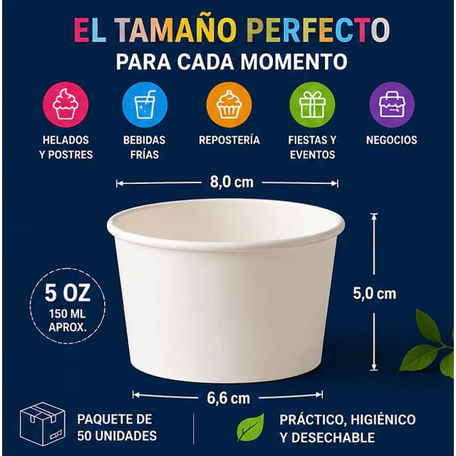 Pote De Helado Blanco Pack De 50unidades 5Oz