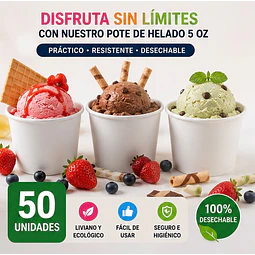 Pote De Helado Blanco Pack De 50unidades 5Oz