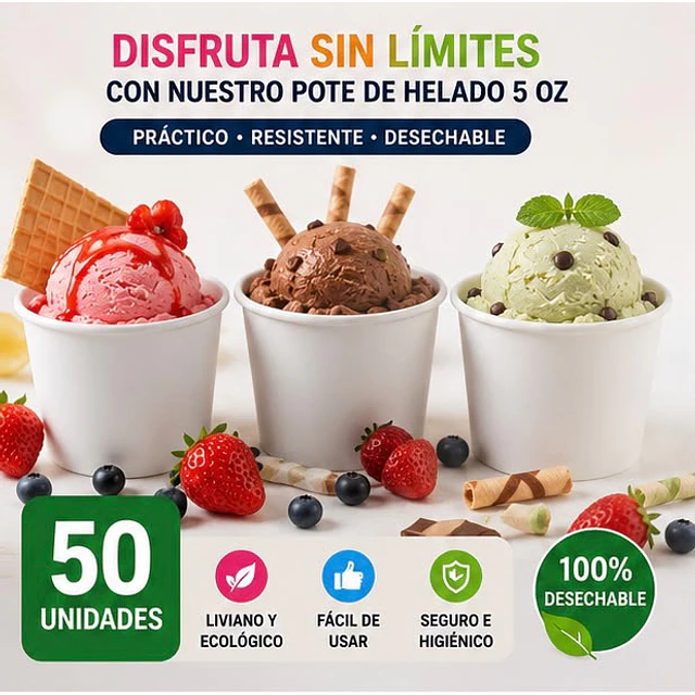 Pote De Helado Blanco Pack De 50unidades 5Oz