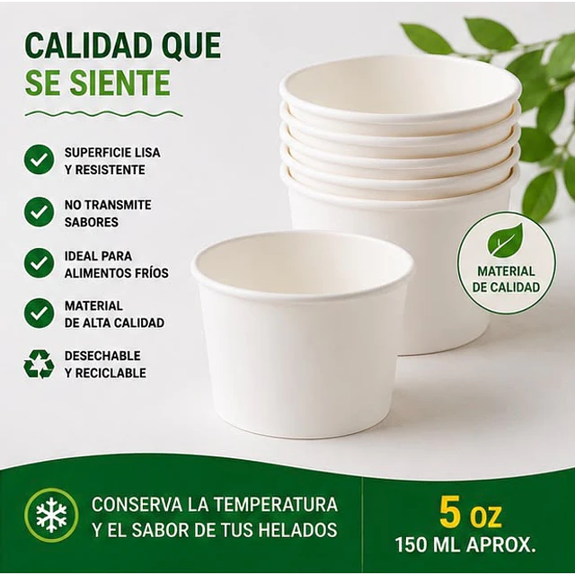 Pote De Helado Blanco Pack De 50unidades 5Oz