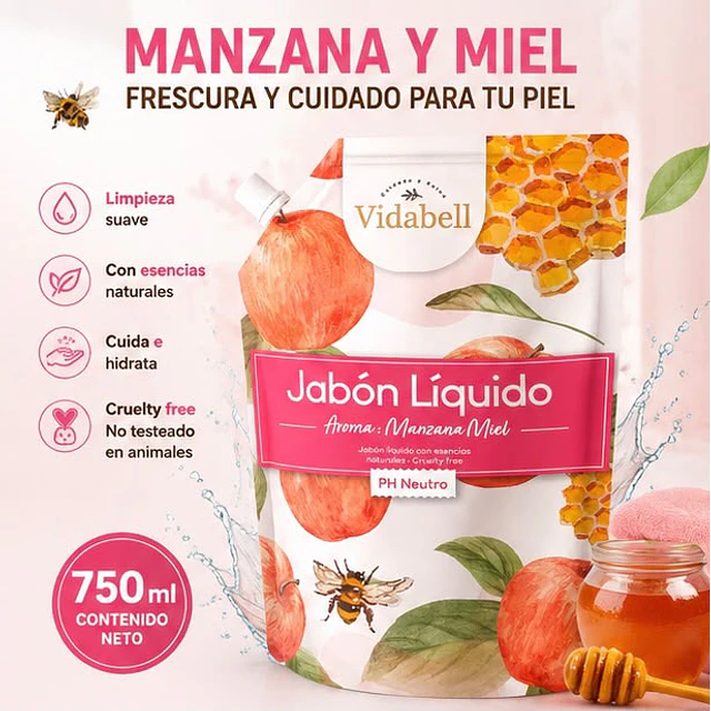 Jabon Liquido Vidabell Aroma A Manzana Miel 750ml
