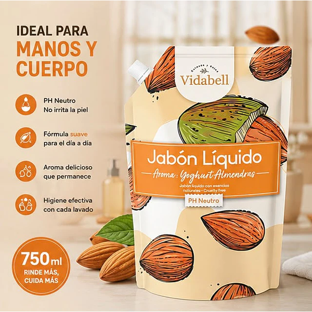 Jabon Liquido Vidabell Aroma Yoghurth Almendras 750ml