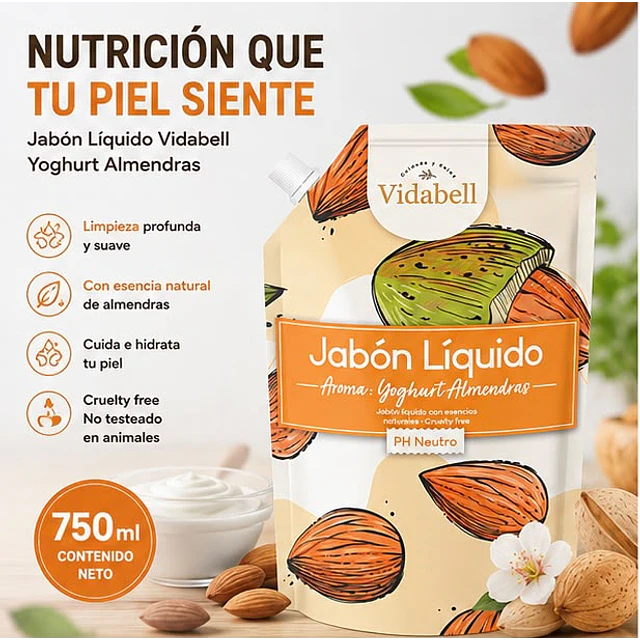 Jabon Liquido Vidabell Aroma Yoghurth Almendras 750ml