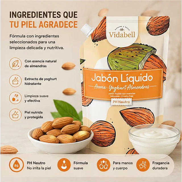 Jabon Liquido Vidabell Aroma Yoghurth Almendras 750ml