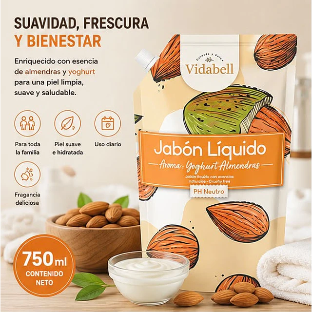 Jabon Liquido Vidabell Aroma Yoghurth Almendras 750ml