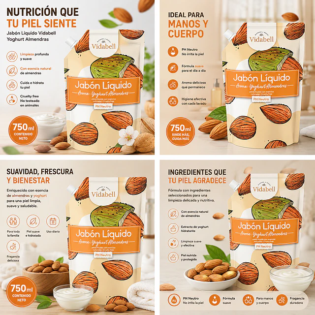 Jabon Liquido Vidabell Aroma Yoghurth Almendras 750ml