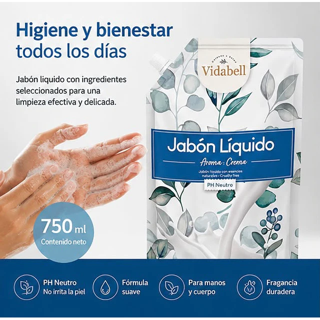 Jabon Liquido Vidabell Aroma Crema 750ml