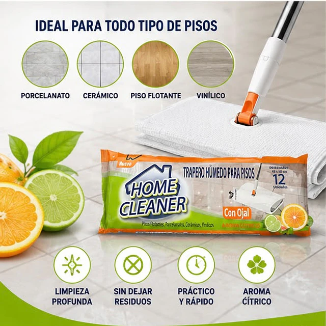Trapero Humedo Home Cleaner Aroma Citrus 12 Unidades