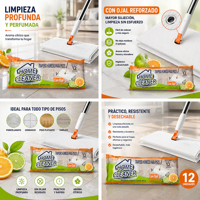 Trapero Humedo Home Cleaner Aroma Citrus 12 Unidades