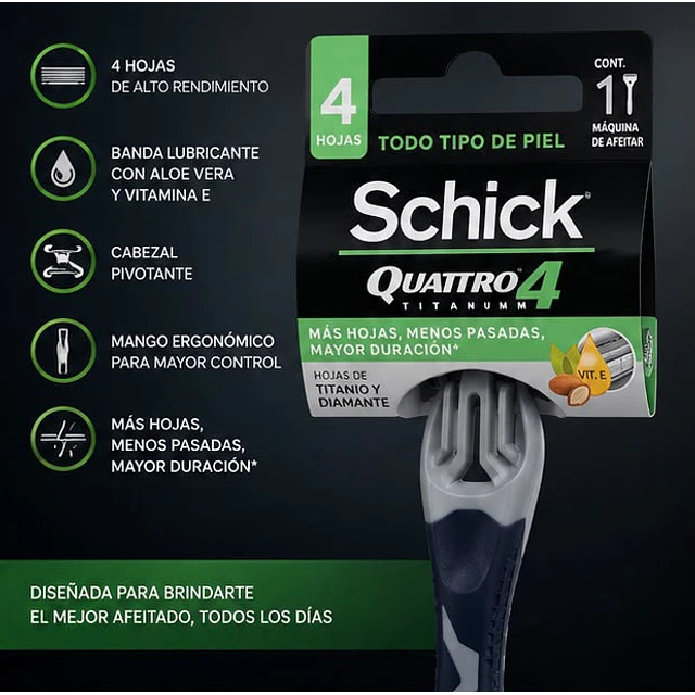 Afeitadora Schick Quattro Titanium 1 Unidad