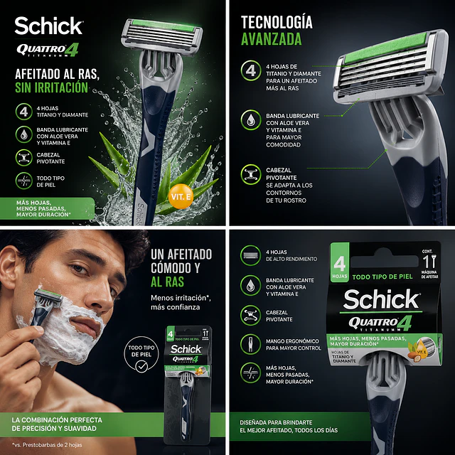 Afeitadora Schick Quattro Titanium 1 Unidad
