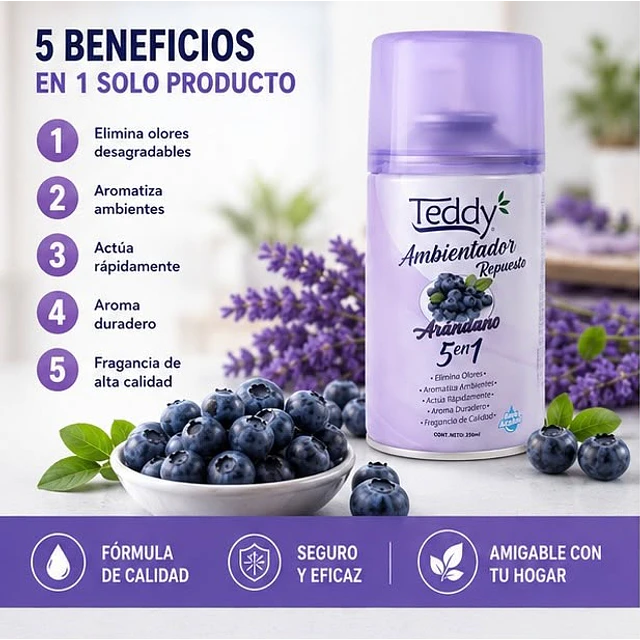 Ambientador Teddy Aroma Arandano 5 En 1 De 250ml