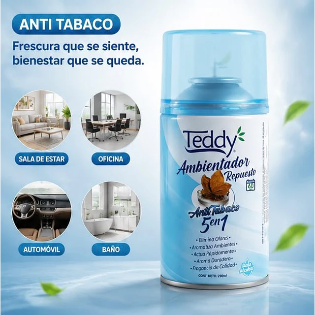 Ambientador Teddy Aroma Anti Tabaco 5 En 1 De 250ml