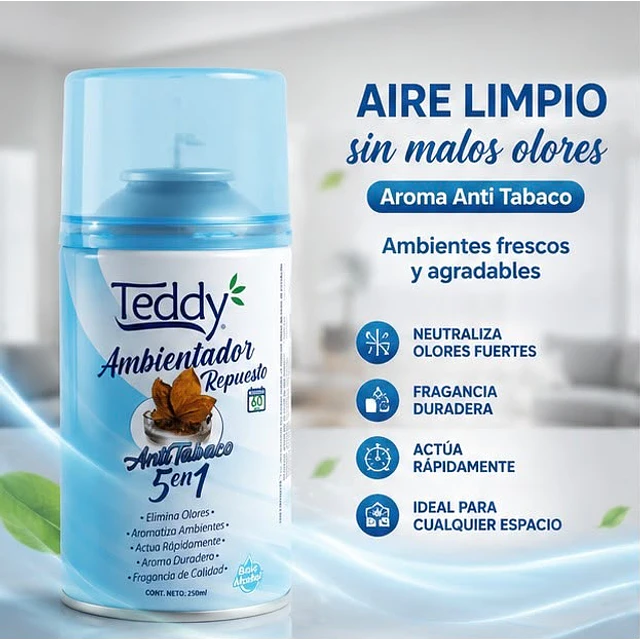 Ambientador Teddy Aroma Anti Tabaco 5 En 1 De 250ml