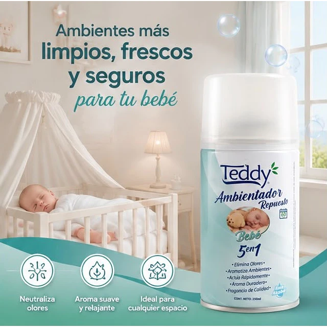 Ambientador Teddy Aroma Bebe 5 En 1 De 250ml