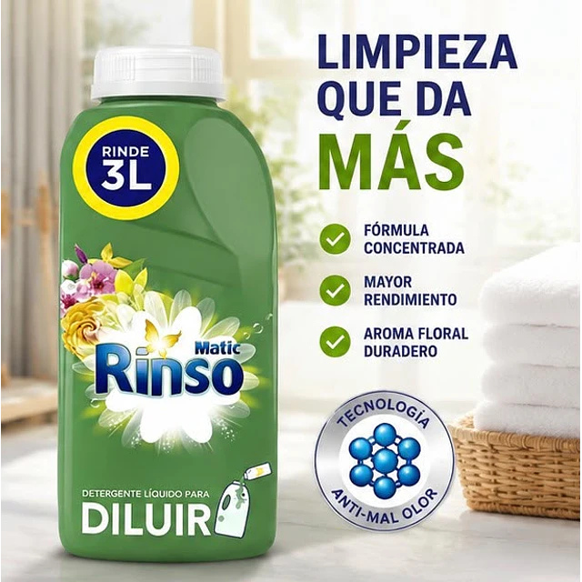 Detergente Líquido Rinso Matic Para Diluir 500ml