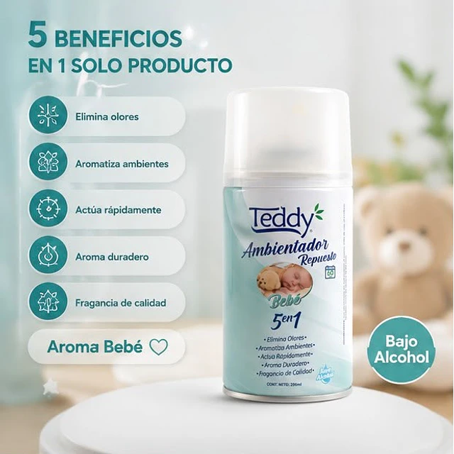 Ambientador Teddy Aroma Bebe 5 En 1 De 250ml