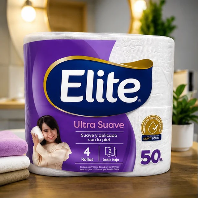 Papel Higiénico Elite Ultra - Doble Hoja - 4 Unid. 50 Mts C/u