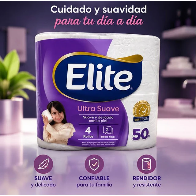 Papel Higiénico Elite Ultra - Doble Hoja - 4 Unid. 50 Mts C/u