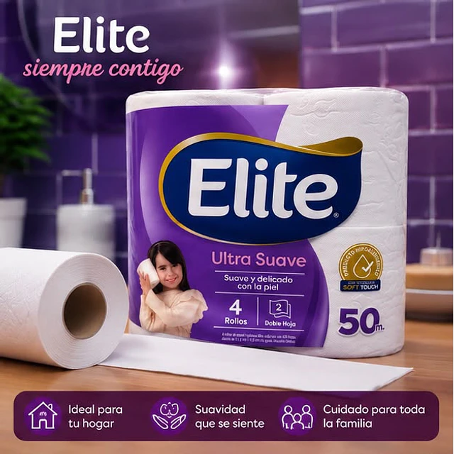 Papel Higiénico Elite Ultra - Doble Hoja - 4 Unid. 50 Mts C/u