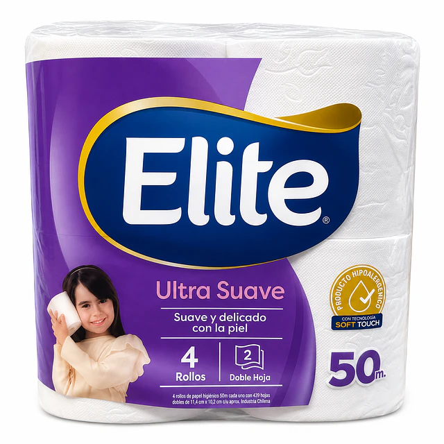 Papel Higiénico Elite Ultra - Doble Hoja - 4 Unid. 50 Mts C/u