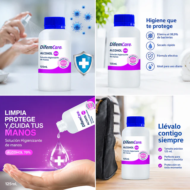 Alcohol Higienizante de manos 70% Difem 125ml 
