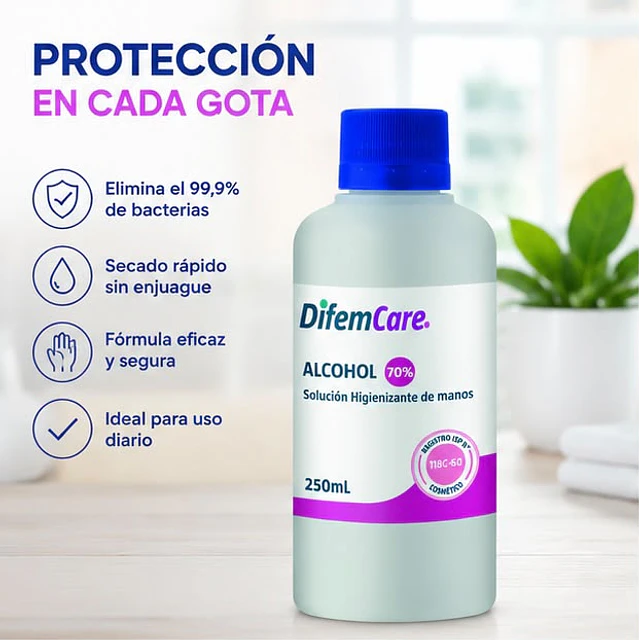 Alcohol Higienizante de manos 70% Difem 250ml 