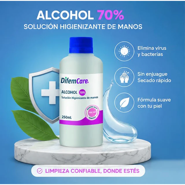 Alcohol Higienizante de manos 70% Difem 250ml 