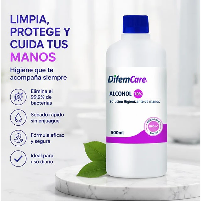 Alcohol Higienizante de manos 70% Difem 500ml 
