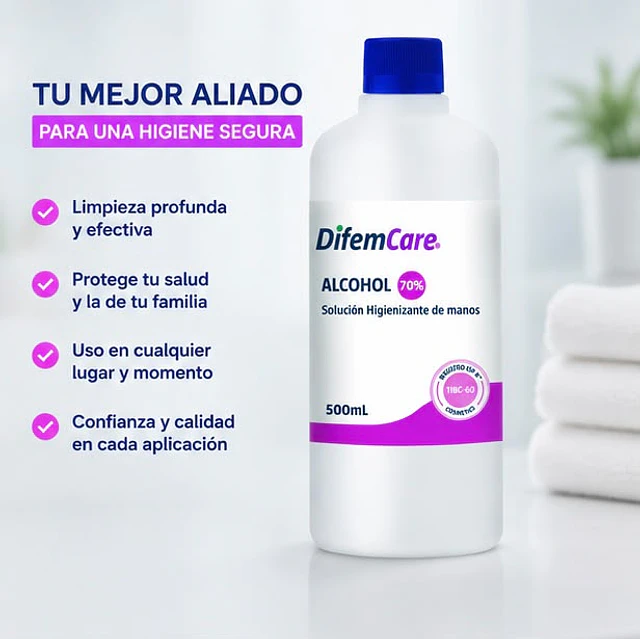 Alcohol Higienizante de manos 70% Difem 500ml 