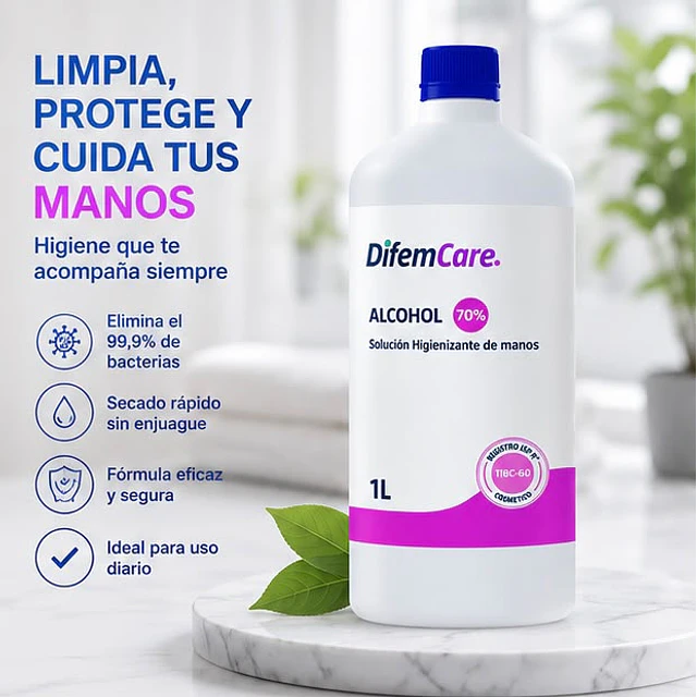 Alcohol Higienizante de manos 70% Difem 1L 