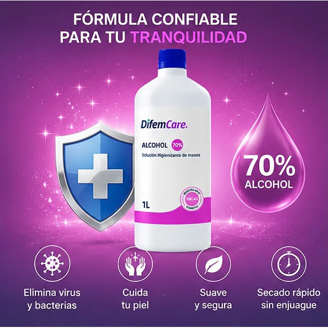 Alcohol Higienizante de manos 70% Difem 1L 