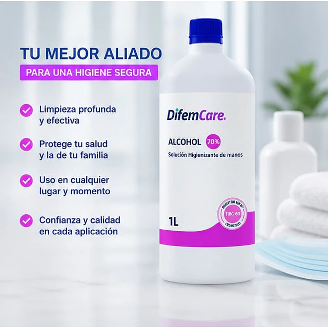 Alcohol Higienizante de manos 70% Difem 1L 