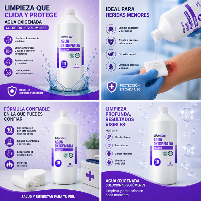 Agua Oxigenada Solución Difem 10v 1000ml