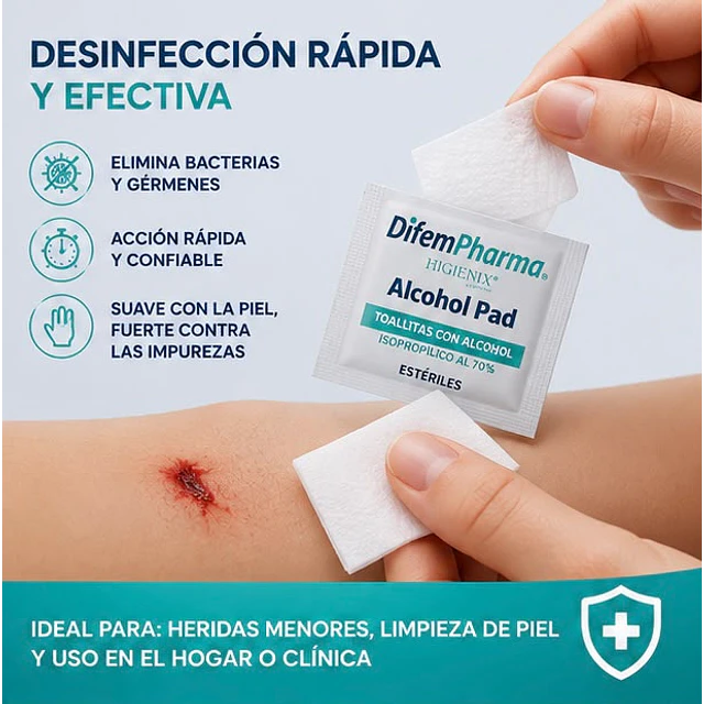 Toallitas Higienix Alcohol Pad Caja 100 Unidades Difempharma