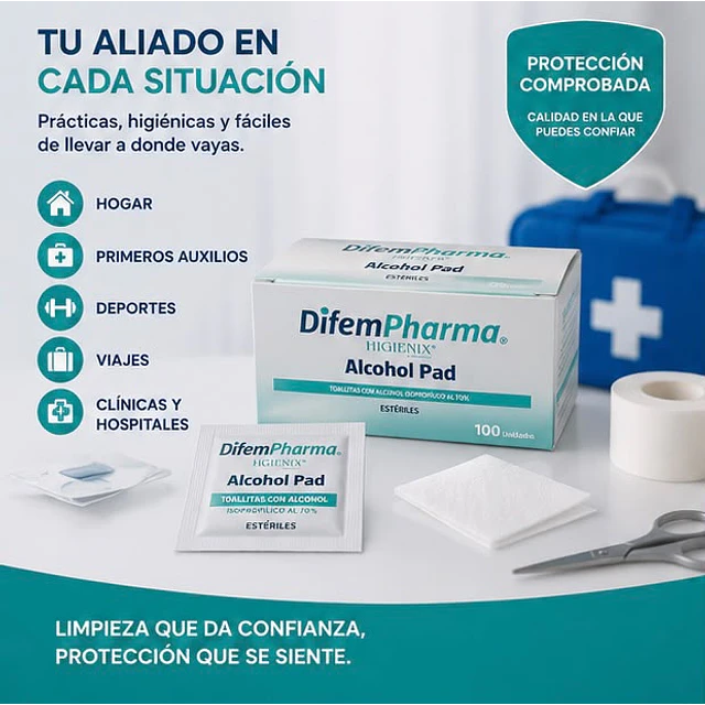 Toallitas Higienix Alcohol Pad Caja 100 Unidades Difempharma