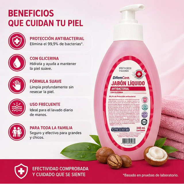 Jabon Liquido Antibacterial Con Glicerina 340ml Difem Care