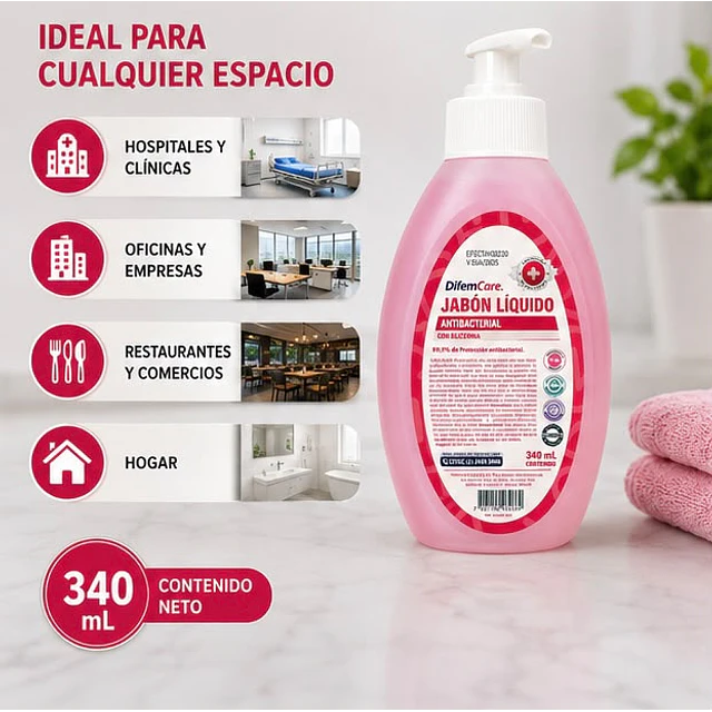 Jabon Liquido Antibacterial Con Glicerina 340ml Difem Care